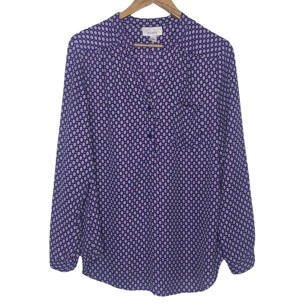 Dressbarn Geometric Print Split V-Neck Blouse NWOT